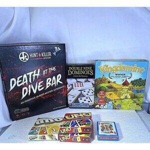 Family Game Night Lot Hunt A Killer Death at Dive Bar KingDomino UNO Dominoes
